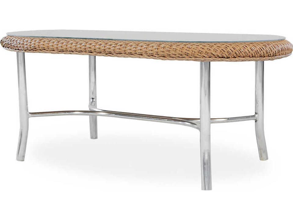 Weekend Retreat Oval Lloyd Loom Wicker Coffee Table with Glass Top