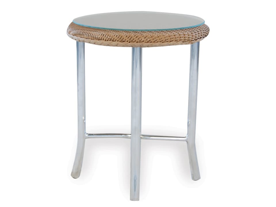 Wicker Round End Table Glass Top