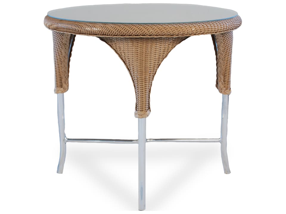 Loom Tables 34-Inch Round Wicker Dining Table with Glass Top