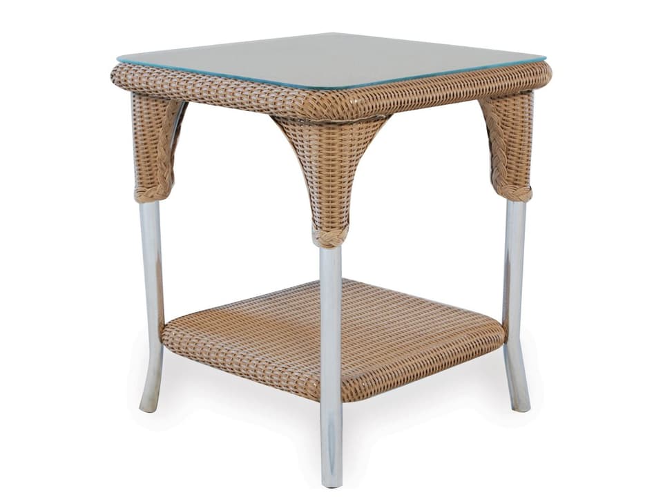 Universal Loom 22-Inch Square Wicker End Table with Glass Top