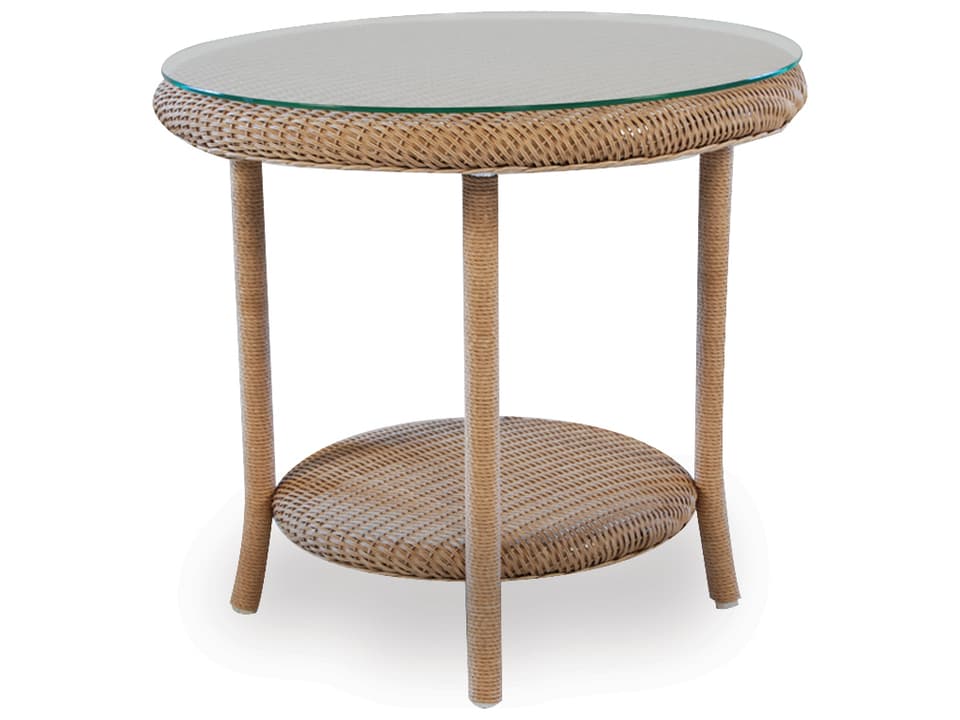 Universal Loom 24-Inch Round Outdoor End Table with Glass Top
