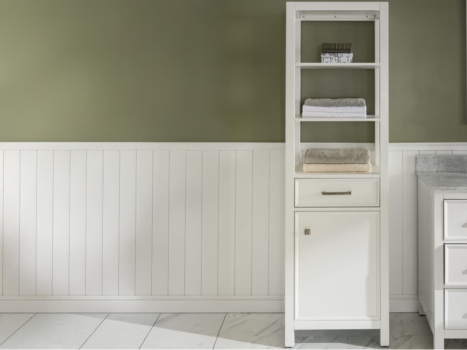 WLF Series White Linen Cabinet with Drawer and Shelves