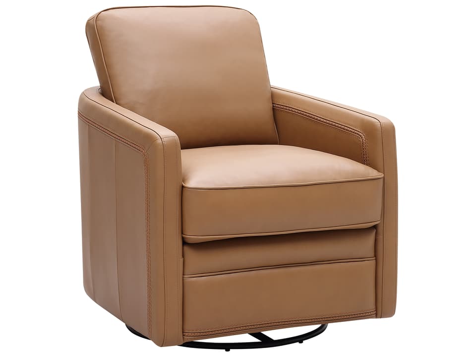 Turner Swivel Glider Accent Chair in Camel Leather