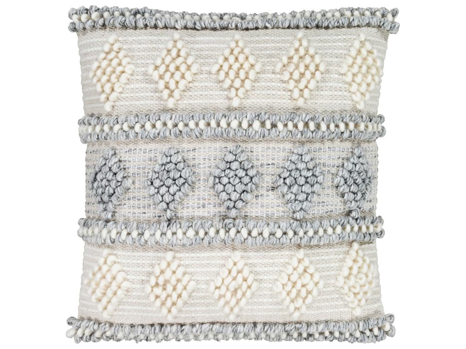 Anders Farmhouse Cottage Square Accent Pillow in Slate Cream Light Beige