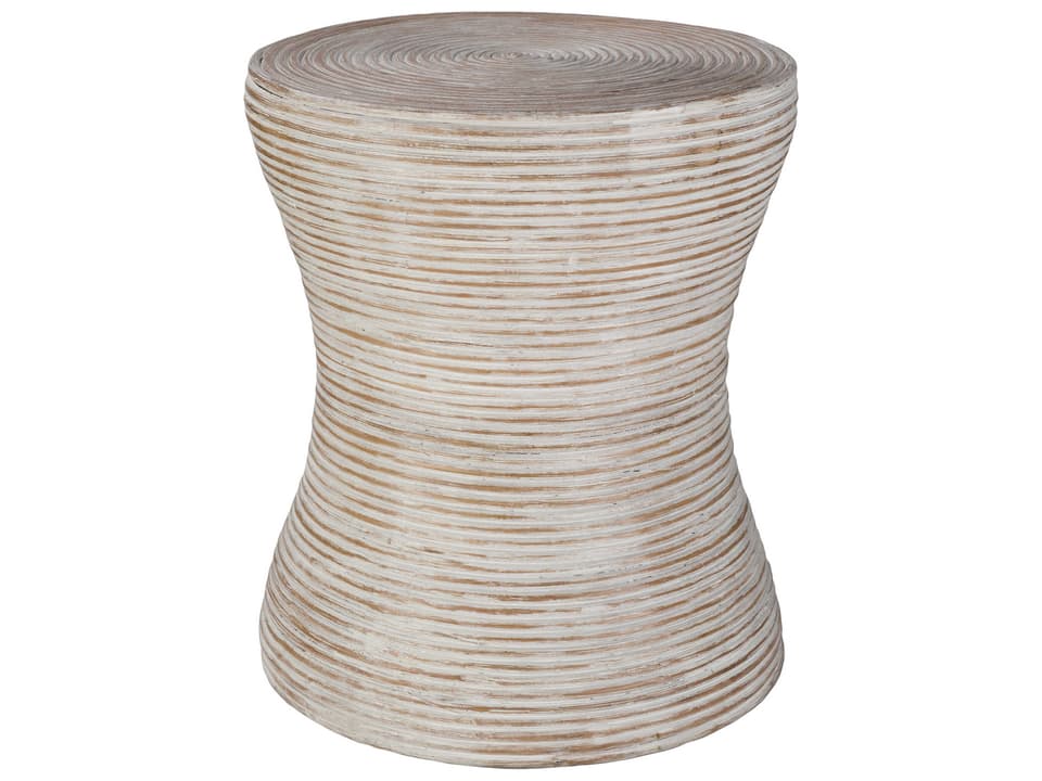 Blissful Round Rattan White End Table