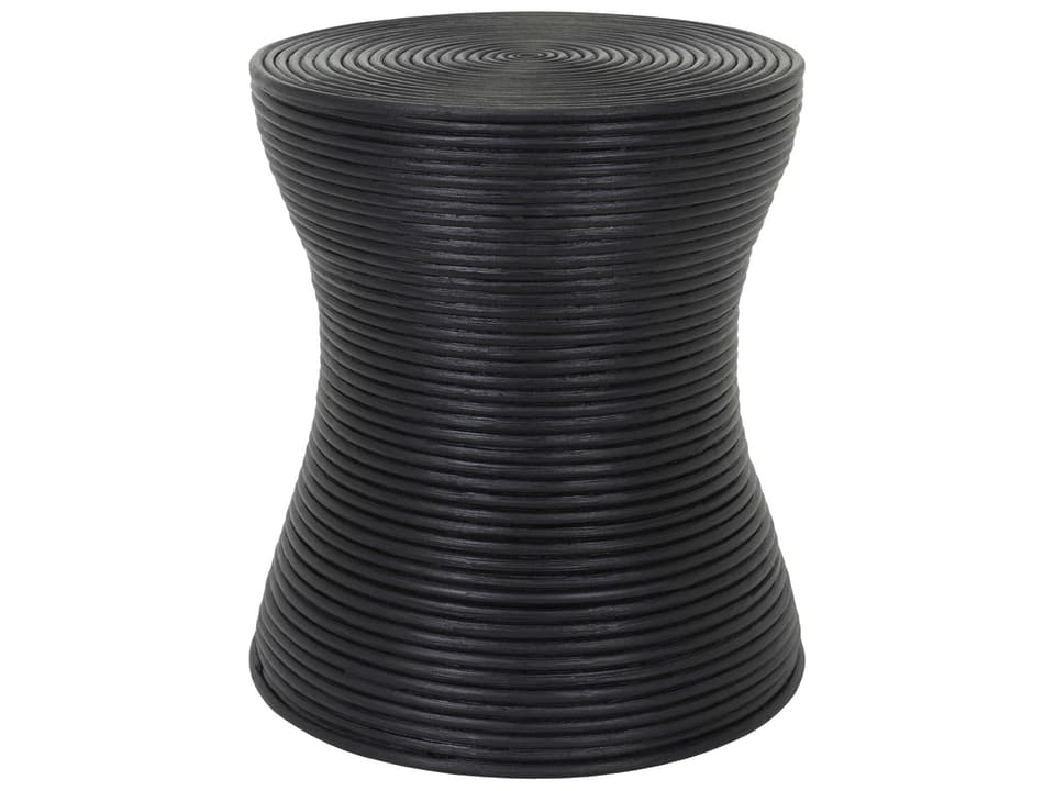 Balinese Round Wicker Black End Table