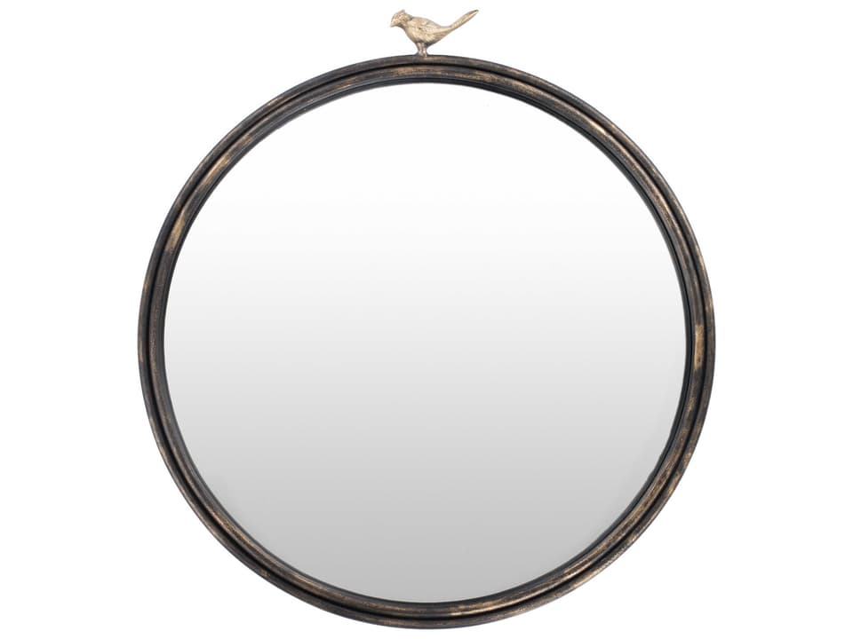 Birdsong Round Wall Mirror with Iron Frame in Black