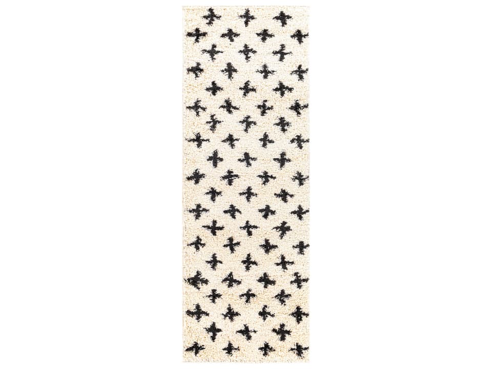 Beni Shag Geometric Runner Area Rug 2'7" x 7'3" Black and Cream