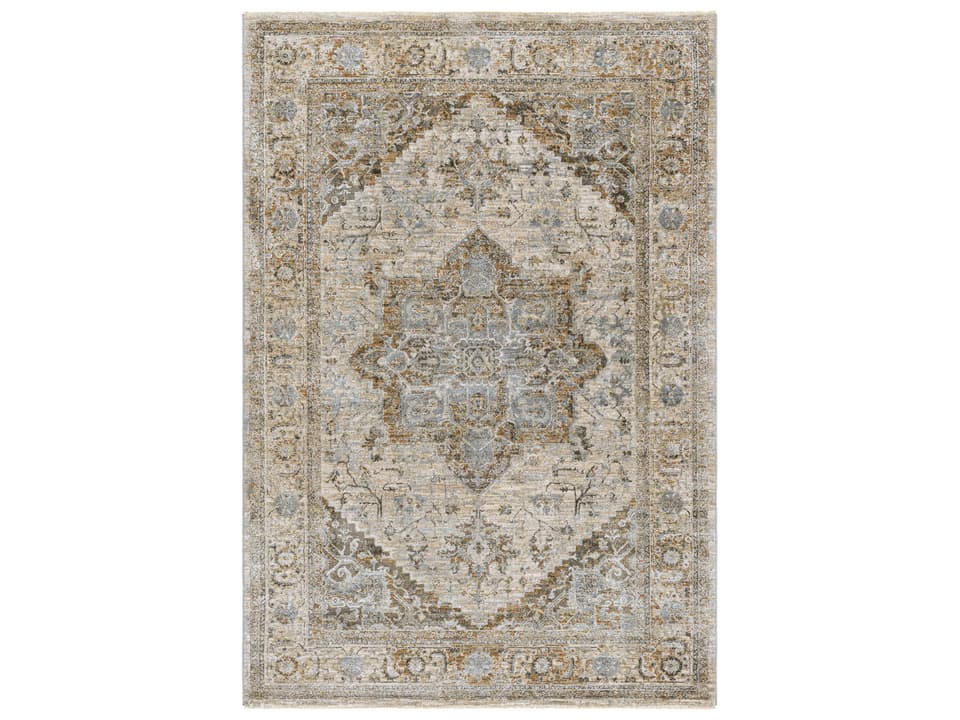Brunswick Bordered Area Rug with Traditional Design and Fringe Detail