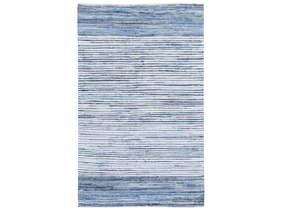 Hand-Loomed Cotton Area Rug with Denim Stripes