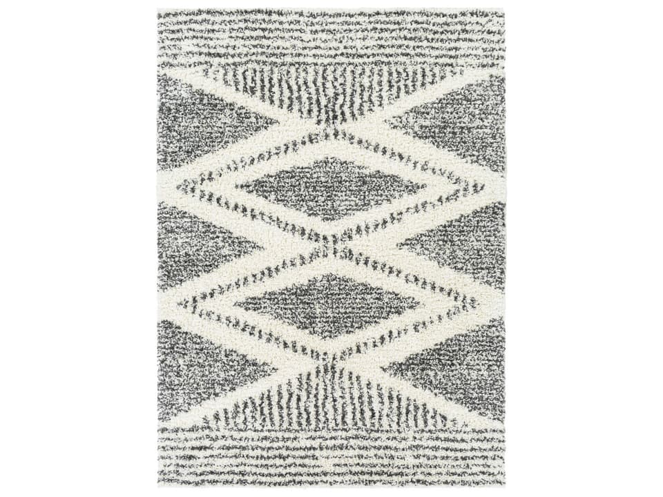 Deluxe Shag Geometric Area Rug in Cream and Charcoal