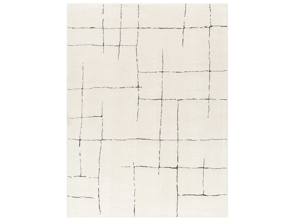 Freud Geometric Area Rug in Ivory and Black Polyester