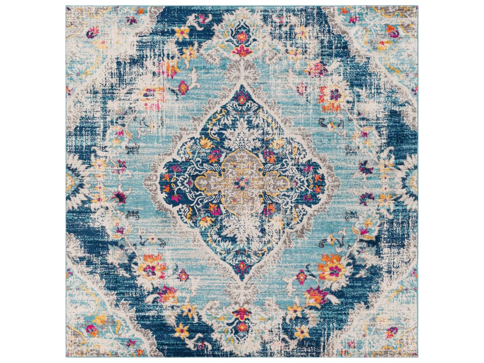 Floransa Floral Medallion Square Area Rug in Multi-Color Polypropylene