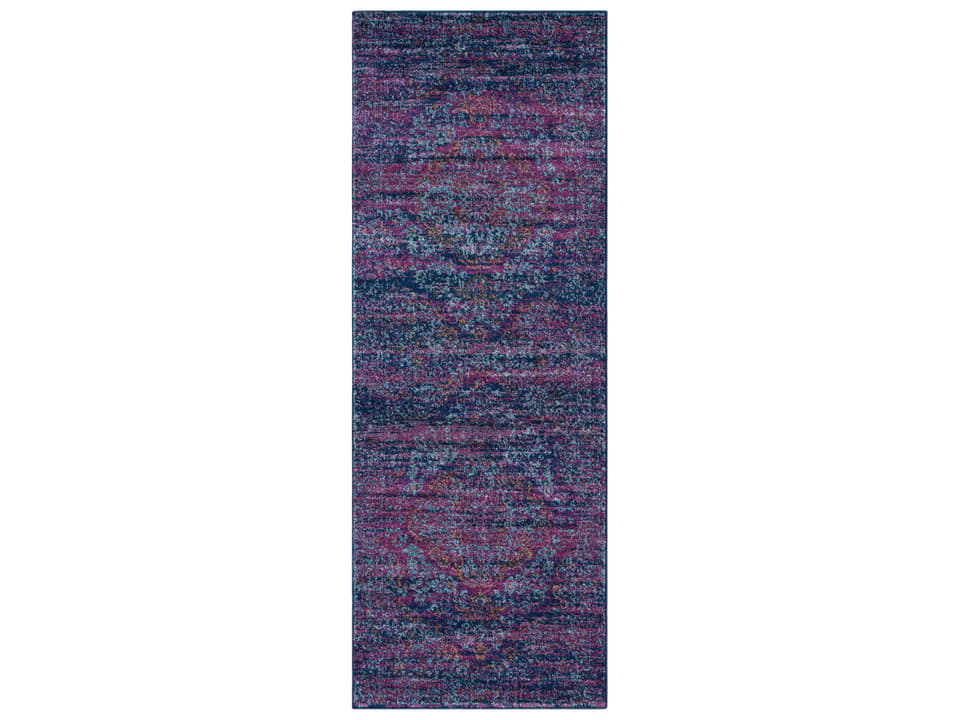 Harput Floral Runner Area Rug in Teal Navy and Burgundy
