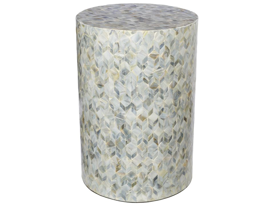 Iridescent Round End Table with Multi-Color Shell Inlay