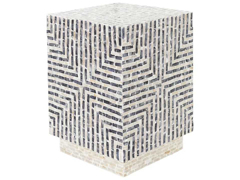 Lharysa Shell and Wood End Table in Black and Cream