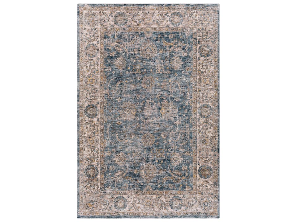 Mirabel Traditional Bordered Area Rug in Teal and Pale Blue