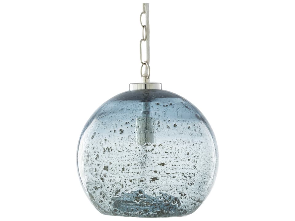Mist 1-Light Globe Pendant Light in Blue and Polished Nickel