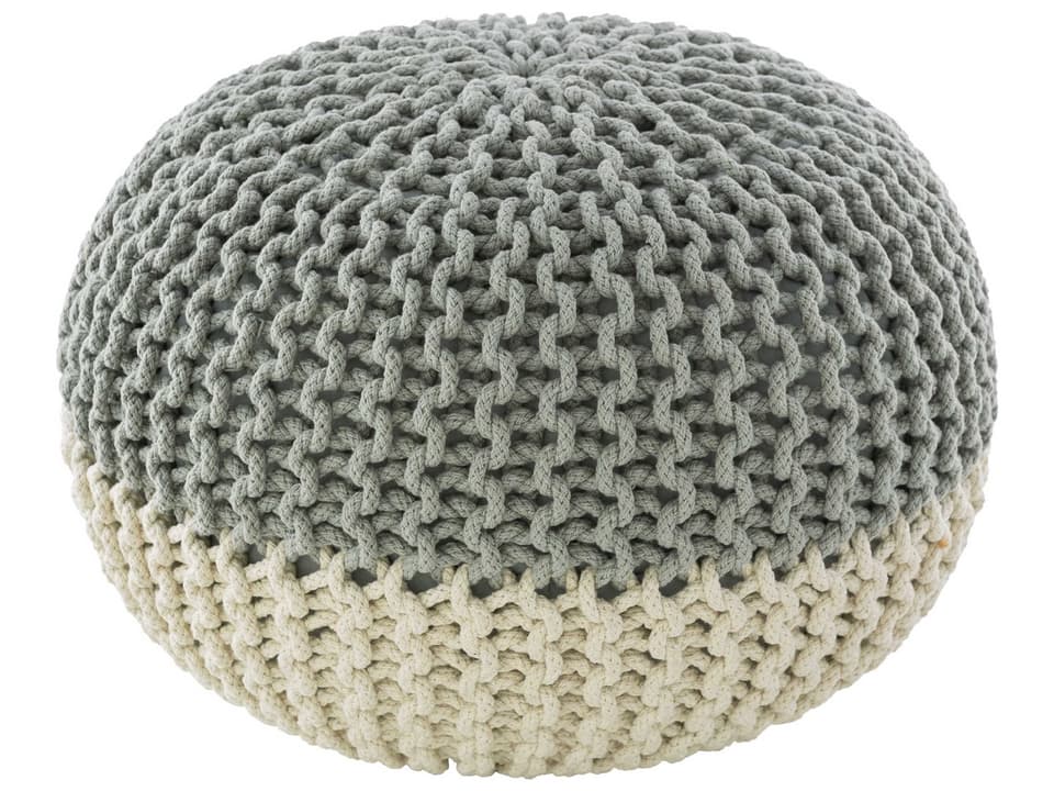 Malmo Knitted Cotton Pouf Ottoman Mint White
