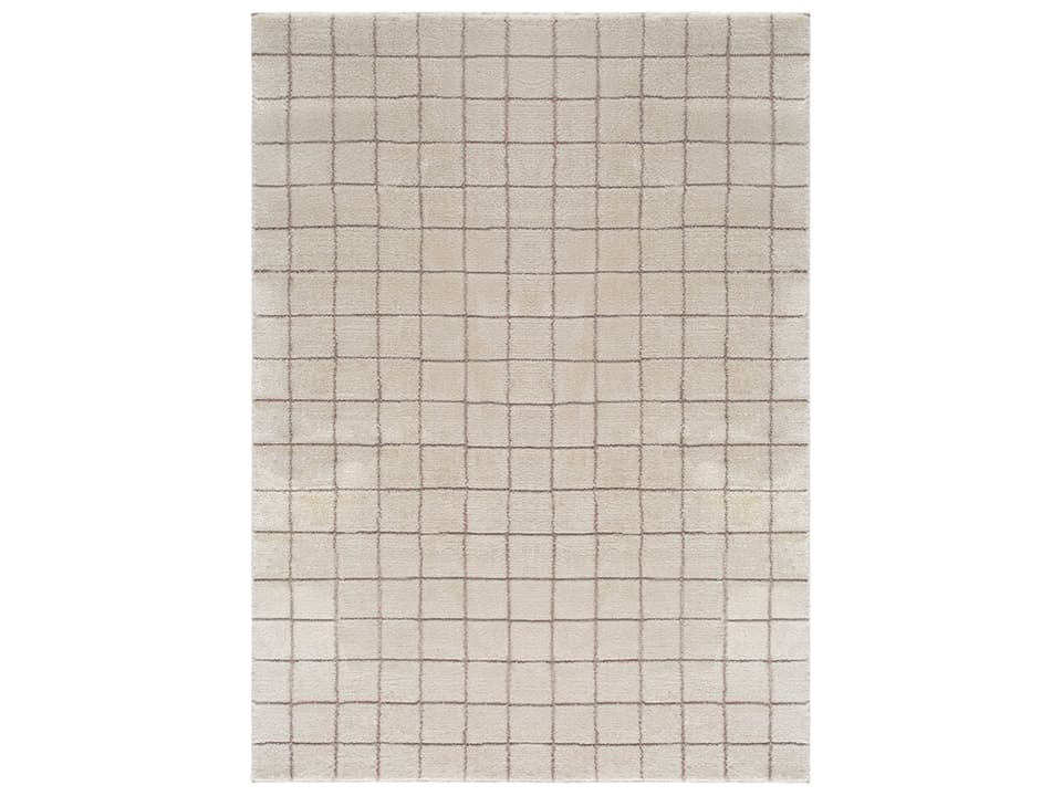 Cascade Modern Grid Polyester Area Rug Ivory Taupe