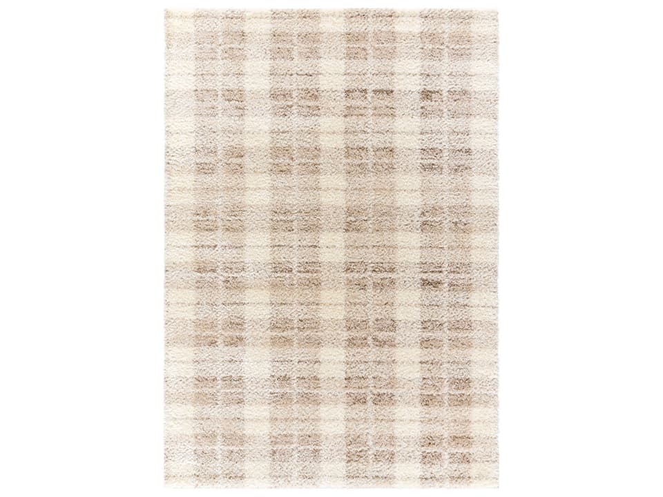 Primo Shag Geometric Area Rug in Cream and Light Beige