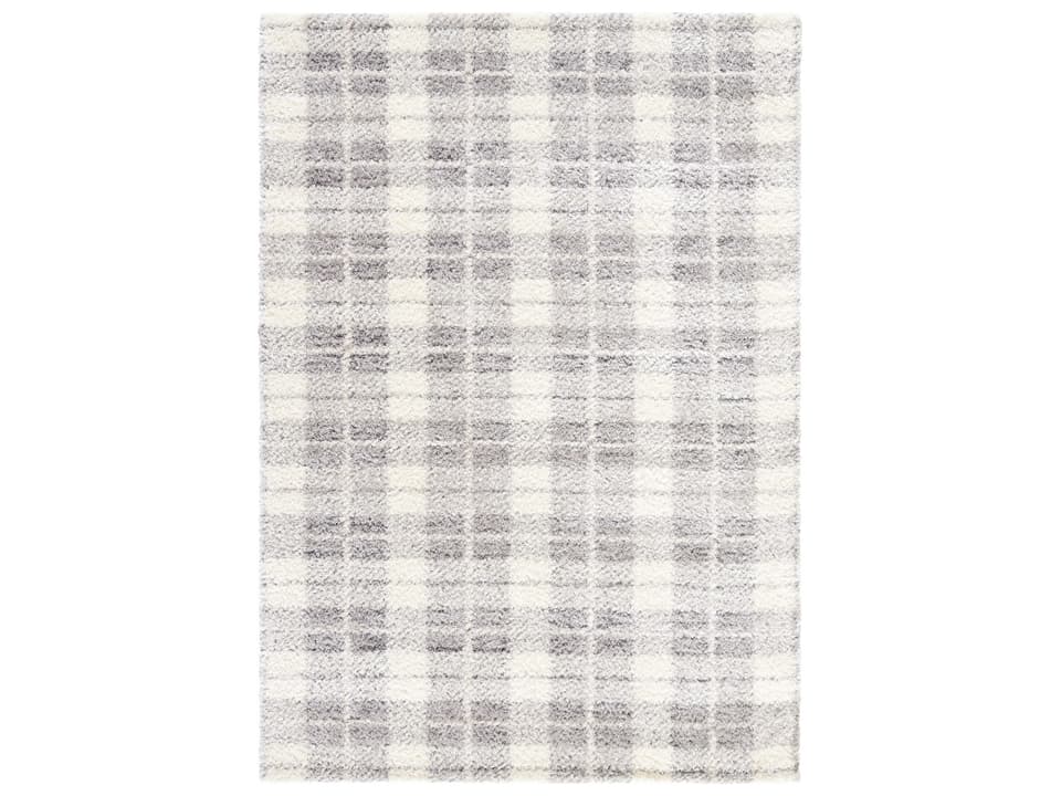 Primo Shag Geometric Area Rug in Cream and Light Gray