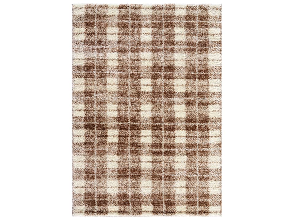 Primo Shag Geometric Area Rug in Cream and Tan