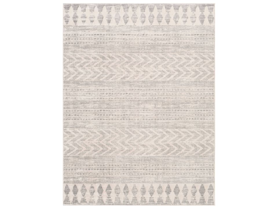 Roma Geometric Machine Woven Polypropylene Area Rug in Off-White and Gray