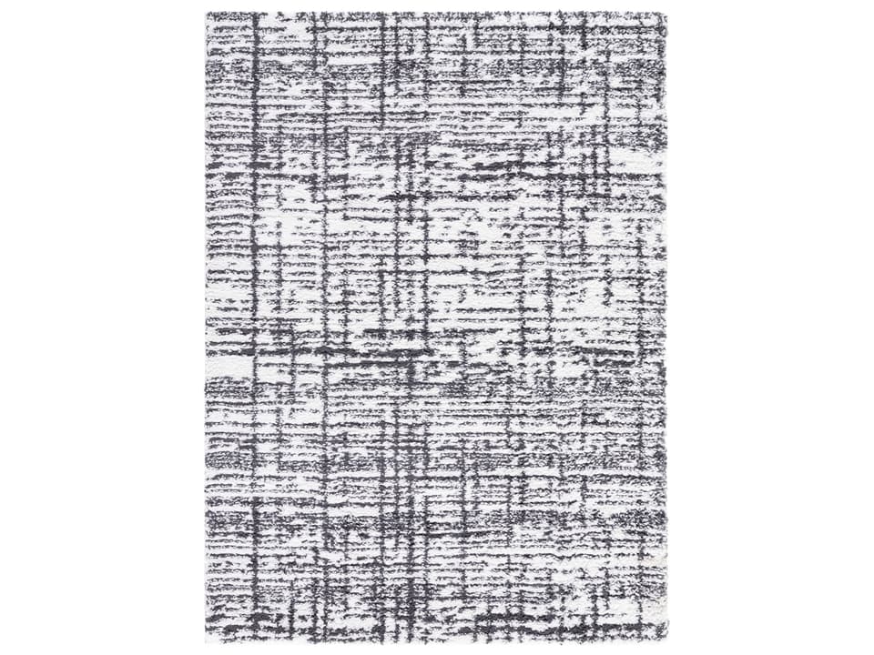 Sacramento Shag Abstract Area Rug in White and Black