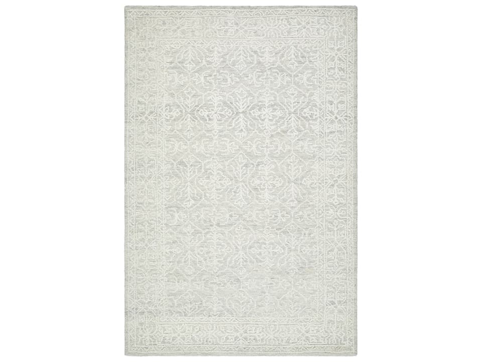 Sicily Bordered Traditional Area Rug in Light Silver