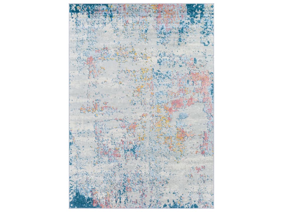Sunderland Abstract Area Rug in Teal Dusty Coral and Gray