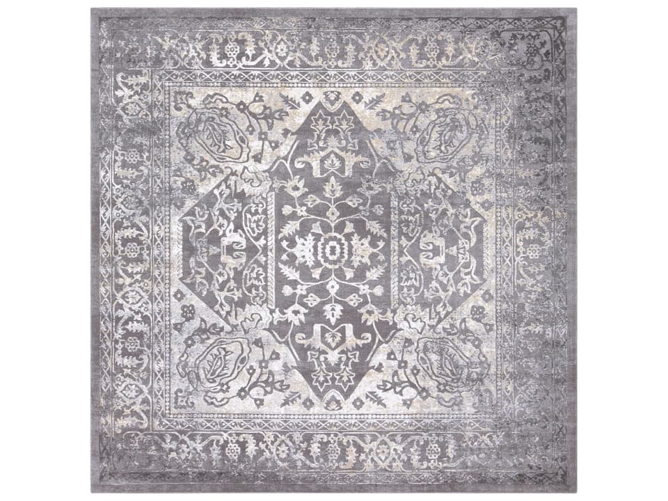 Tibetan Bordered Area Rug in Charcoal and Ivory