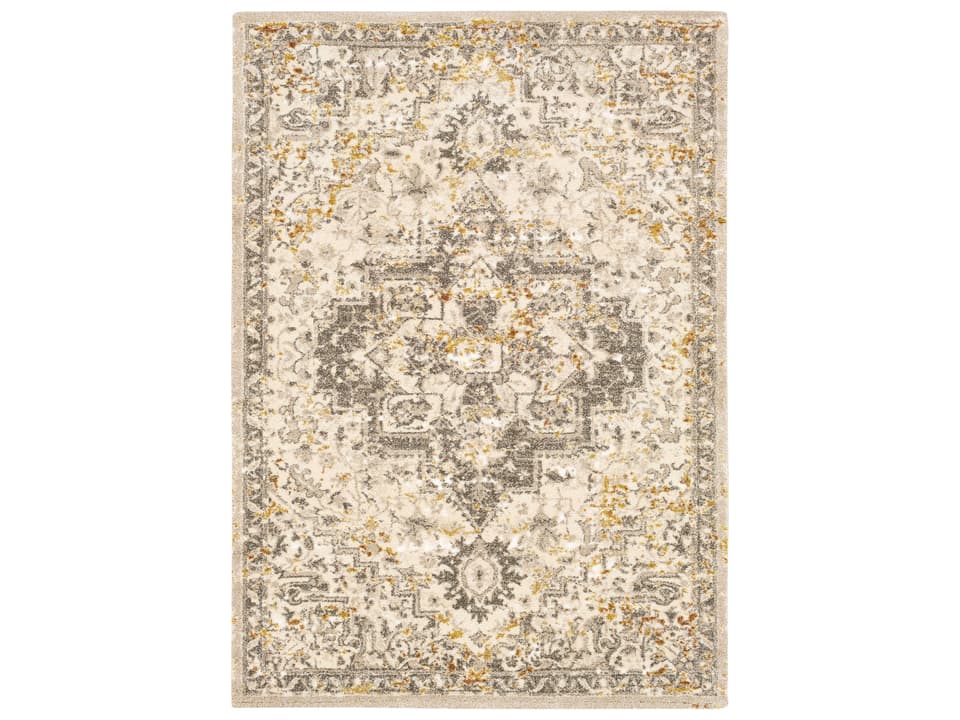 Tuscany Bordered Area Rug with High Pile in Metallic Gold and Ivory
