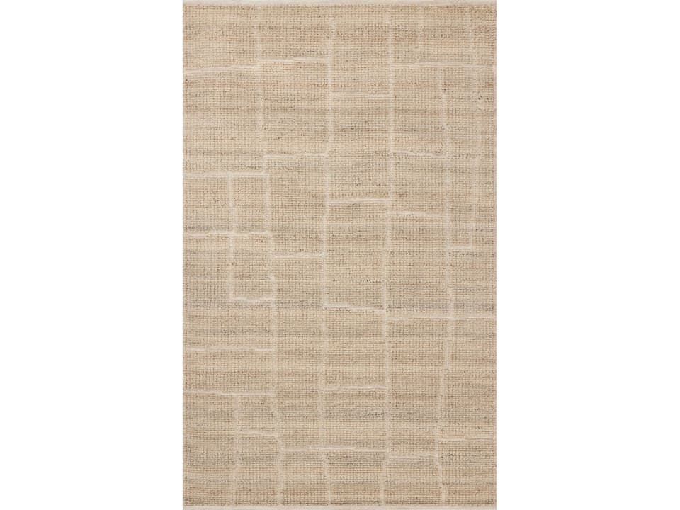 Asha Abstract Area Rug Hand-Loomed Wool and Cotton Natural Navy