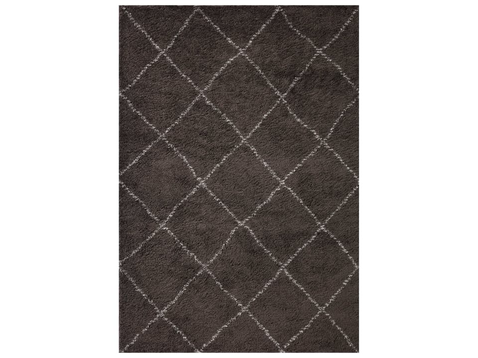 Bliss Shag Geometric Runner Area Rug in Grey and White