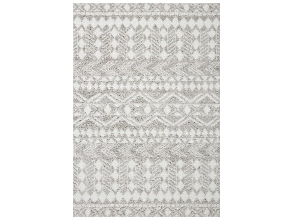 Bliss Shag Geometric Runner Area Rug in Grey and White