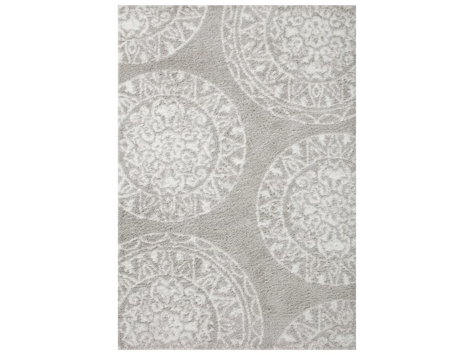 Bliss Shag Damask Area Rug in Grey and White