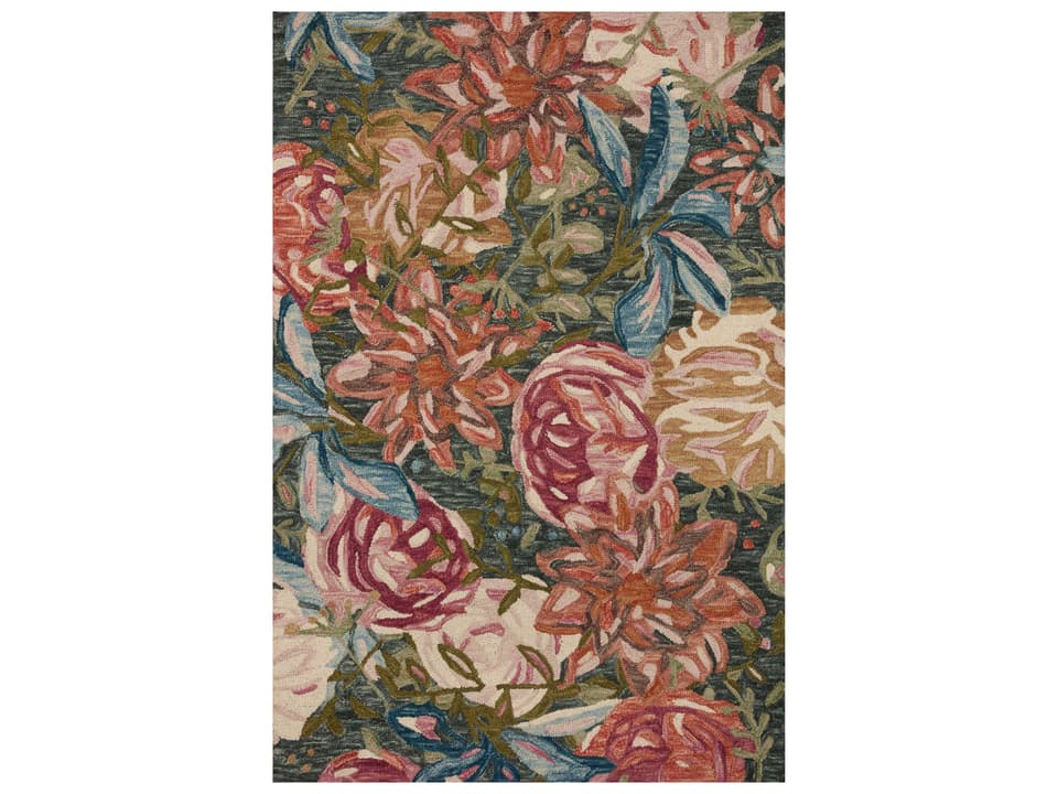 Belladonna Collection 100% Wool Hooked Area Rug in Lagoon Multi