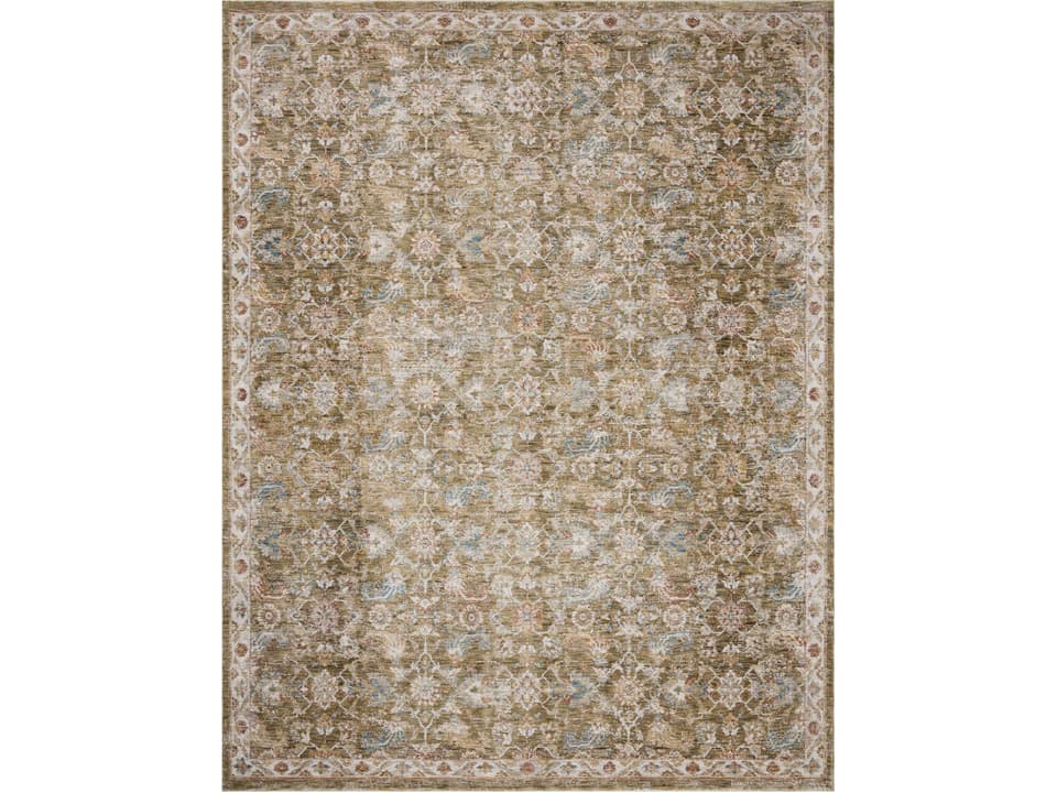 Gaia Oriental Runner Area Rug in Olive and Multi