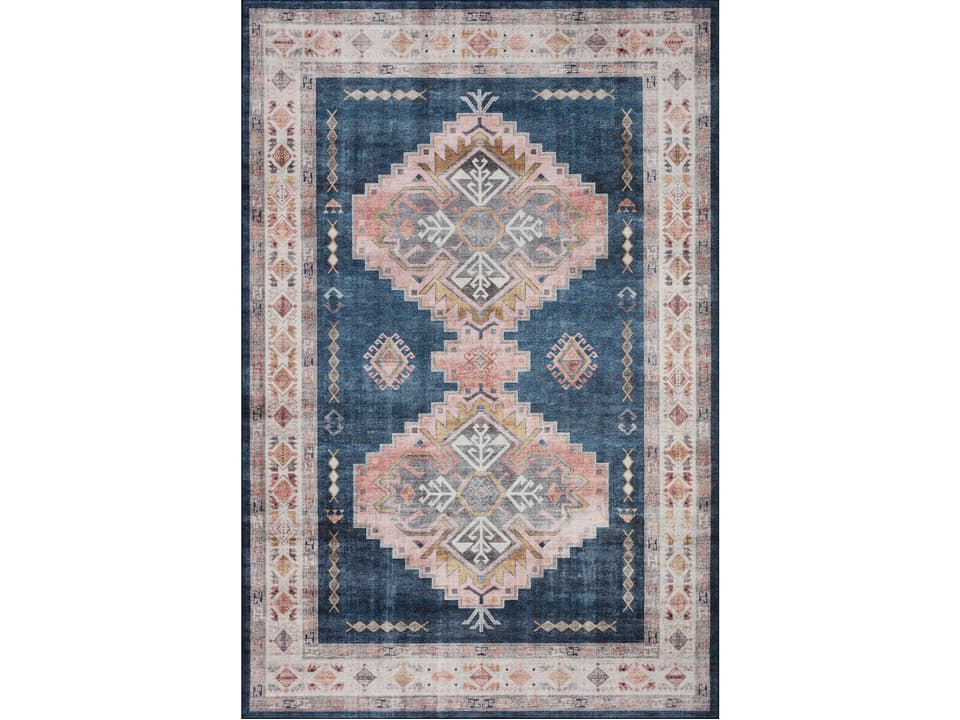 Heidi Bordered Runner Area Rug in Denim Blush