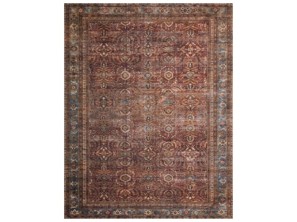 Layla Bordered Traditional Area Rug in Brick Blue