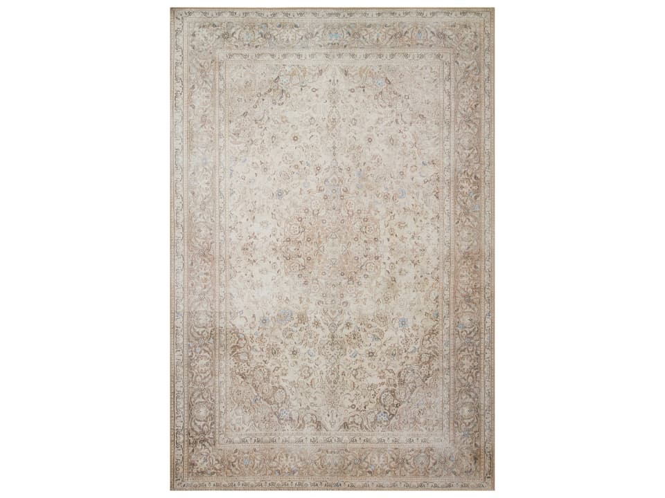 Loren Sand Taupe Power Loomed Polyester Area Rug with Vintage Design