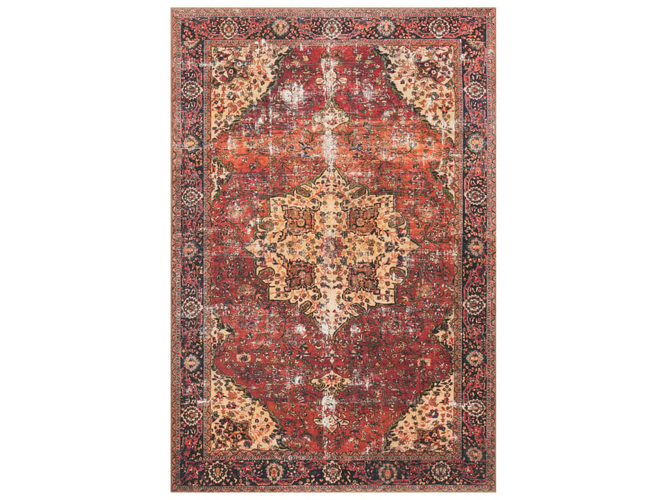 Loren Collection Power-Loomed Area Rug in Red and Navy 3 Feet 6 Inches x 5 Feet 6 Inches