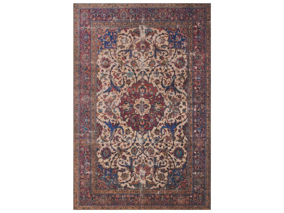 Loren Floral Power Loomed Area Rug in Sand and Multi