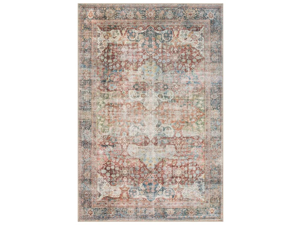 Loren Collection LQ-14 Vintage Bordered Area Rug in Brick Multi
