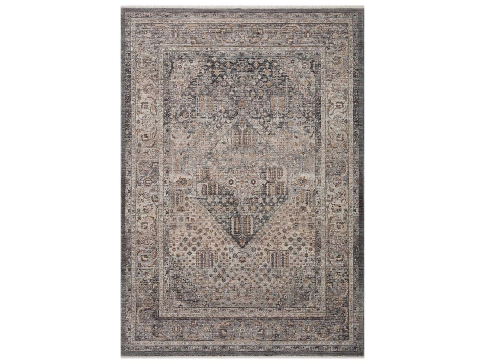 Lyra Denim Pebble Power-Loomed Area Rug with Watercolor Design