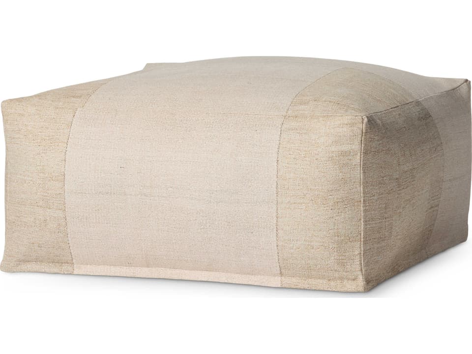 Ivory Beige Square Upholstered Ottoman