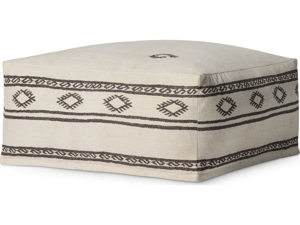 Ivory Brown Upholstered Ottoman