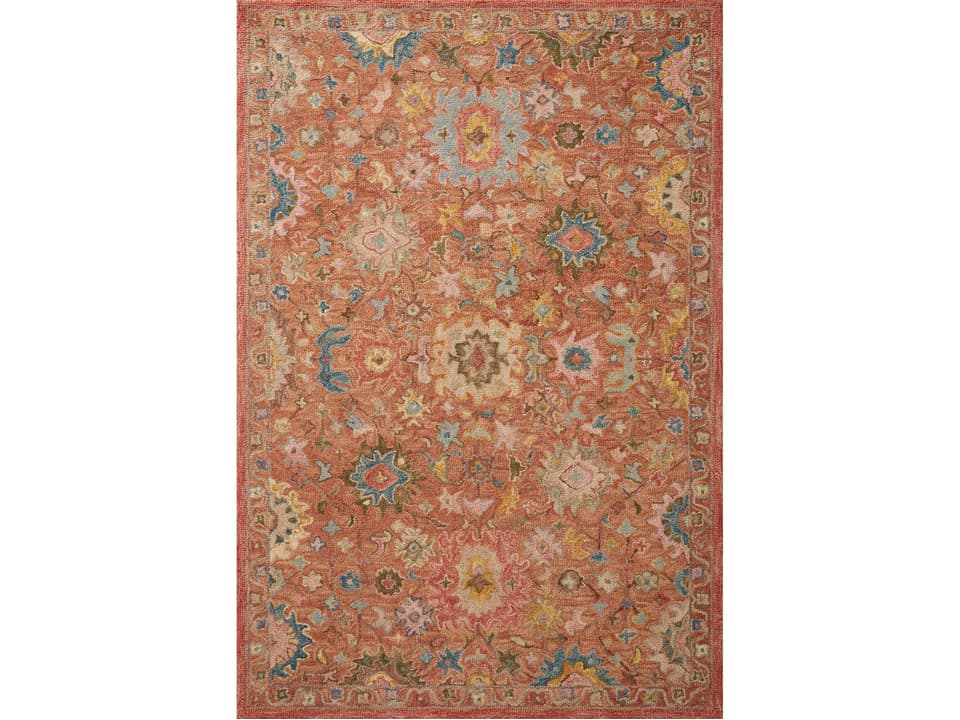 Padma Floral Hooked Wool Area Rug in Terracotta Multi
