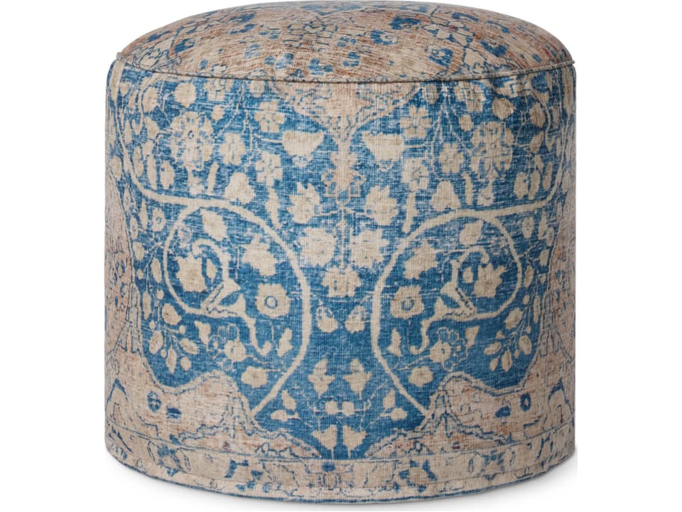 Blue Tangerine Orange Upholstered Ottoman
